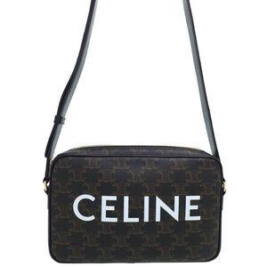 Celine Triomphe Messenger Bag Shoulder Canvas Leather Black Brown